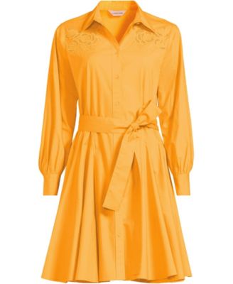 Women's Embroidered Poplin Button Front Dress with Godets