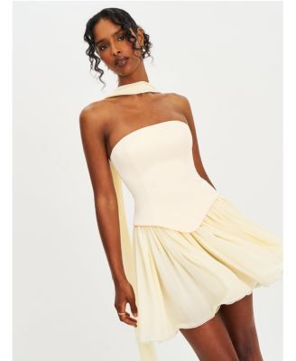 Women's Valentina Butter Yellow Boned Curve Edge Peplum Mini Dress