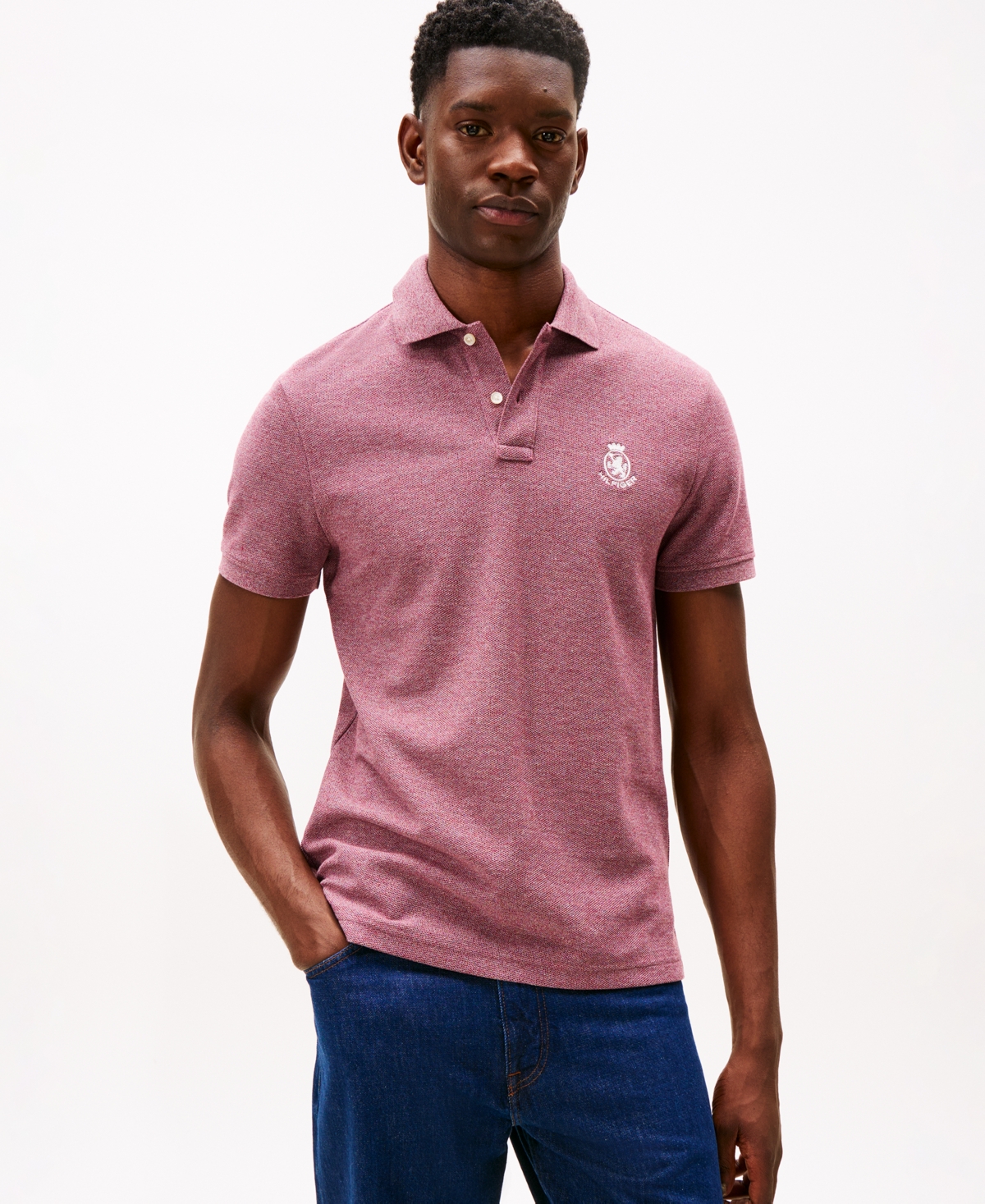 Tommy Hilfiger Men's Heathered Crest Regular Fit Polo Shirt In Pink