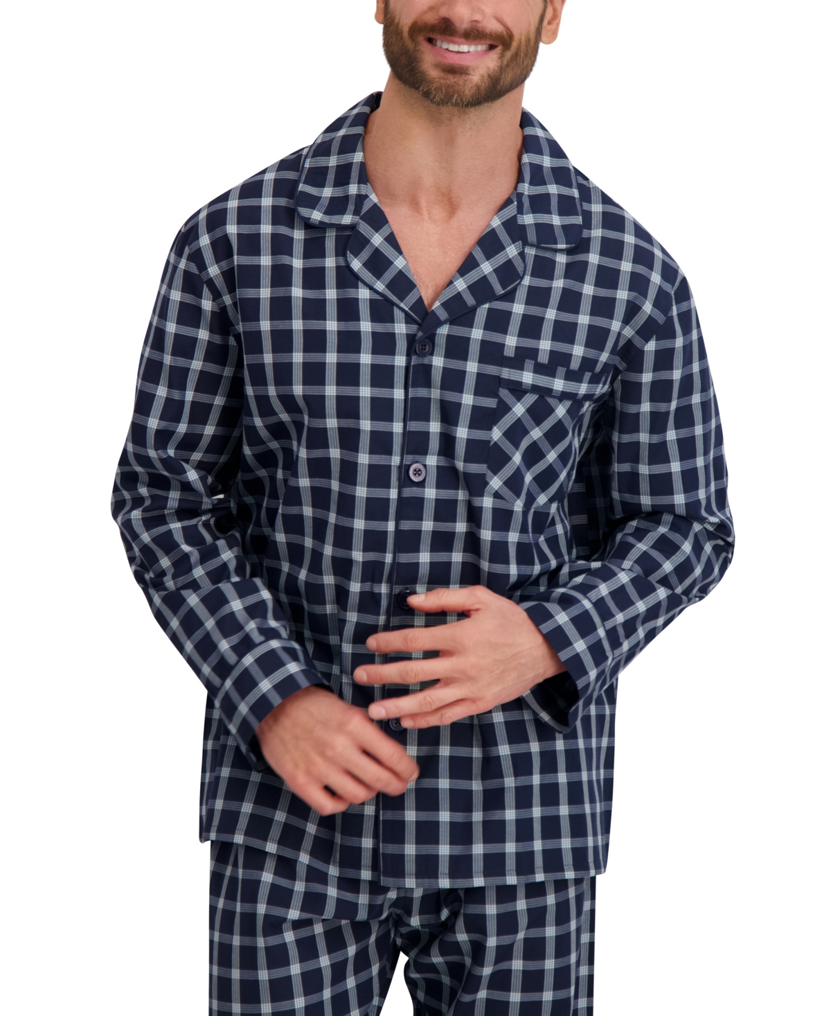 Hanes Men's Woven Button Down Pajama Sleep Set In Blue