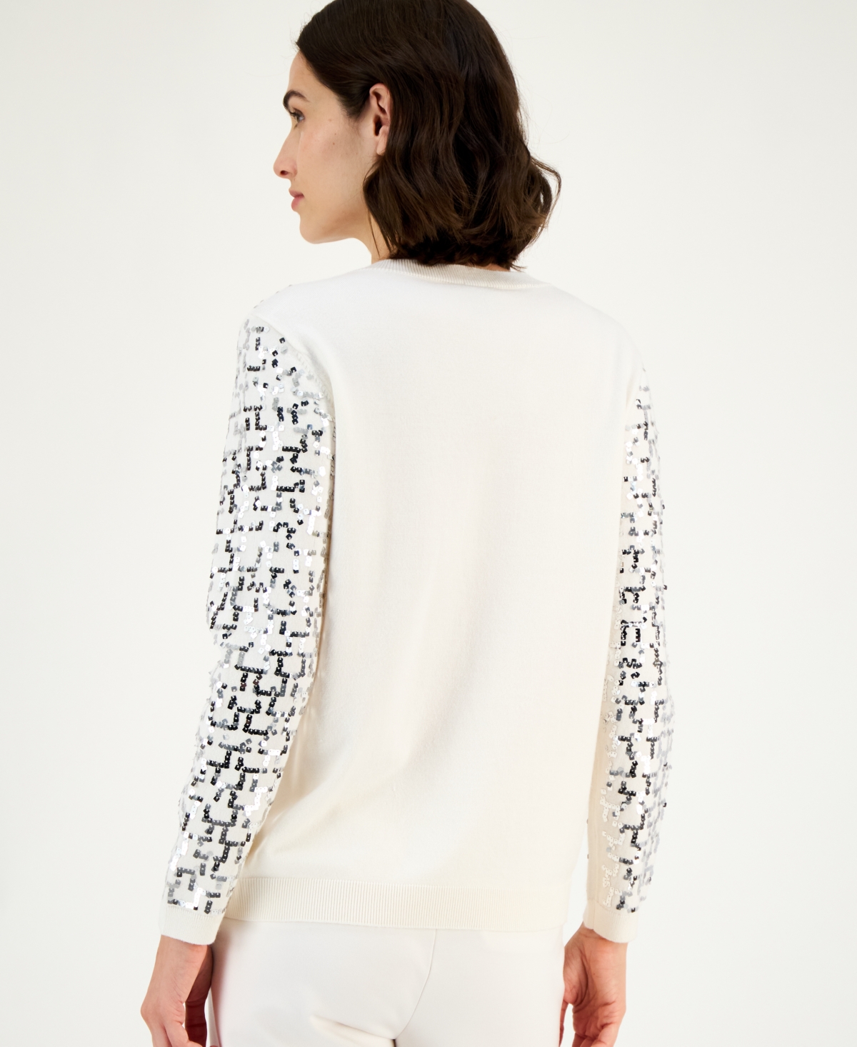 Anne Klein Women's Zig-zag Sequin Sweater In Metallic
