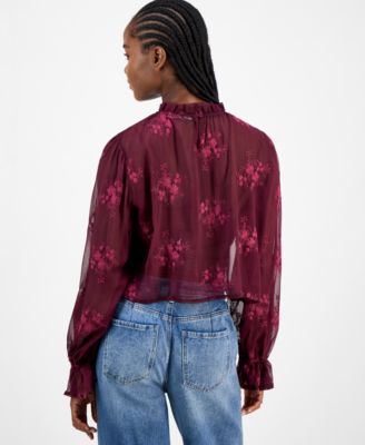 Women's Embroidered Sheer High-Neck Blouse, Macy's Exclusive