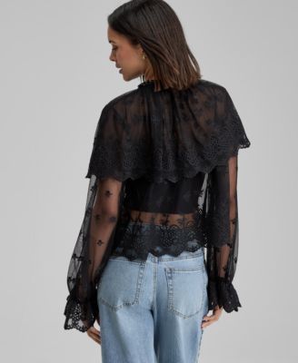 Women's Sheer Embroidered Capelet Blouse, Macy's Exclusive