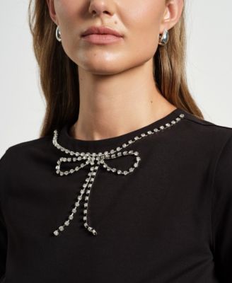 Women's Crystal Bow Neck T-Shirt
