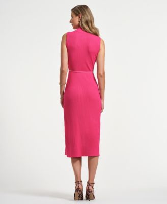 Women's Sleeveless Belted Midi Sweater Dress