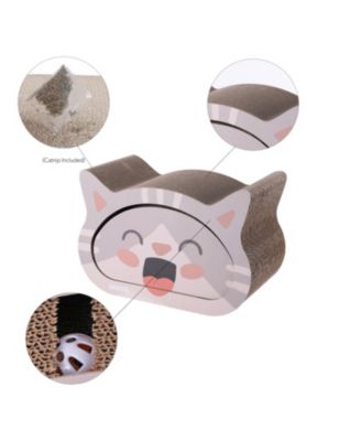 Opal 19" Modern Cardboard Happy Cat Head 2-in-1 Cat Cave Scratcher with Built-In Bell Toys and Catnip