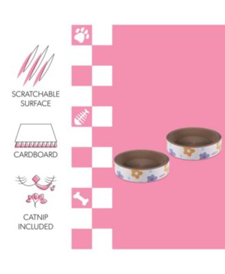 Daisy 18.13" Modern Cardboard Bowl Cat Scratcher with Catnip, White/Multi (Set of 2)