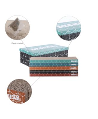 Naomi 17" Modern Cardboard Reversible Cat Scratcher Pad in Box with Catnip, Multi-Colored (5-Pack)