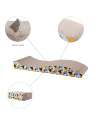 Eero 32" Modern Cardboard Foldable Lounge Cat Scratcher with Catnip, Blue/Orange