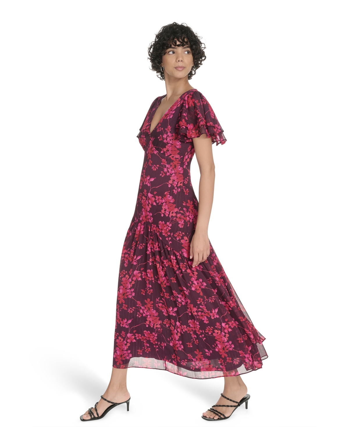 Tommy Hilfiger Women's Flutter Sleeve V-neck Dress In Purple