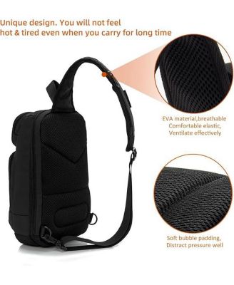 14 inch Sling Bag for Men,Black Crossbody Bag with USB Charging Port Fits 10.2inch iPad, Casual