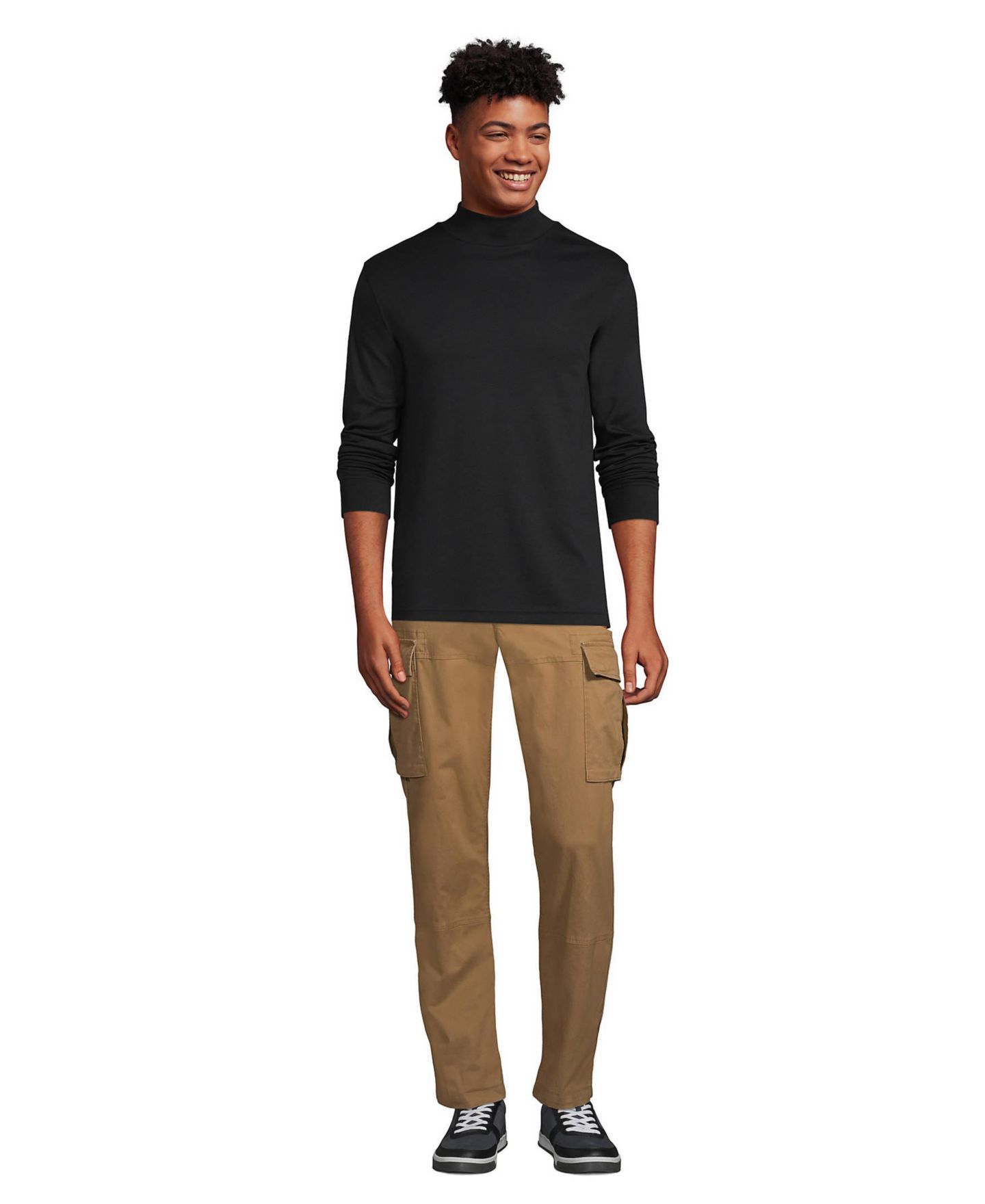 Мужской топ Lands' End Cotton Supima Mock Turtleneck, цвет: Чёрный — фото 4