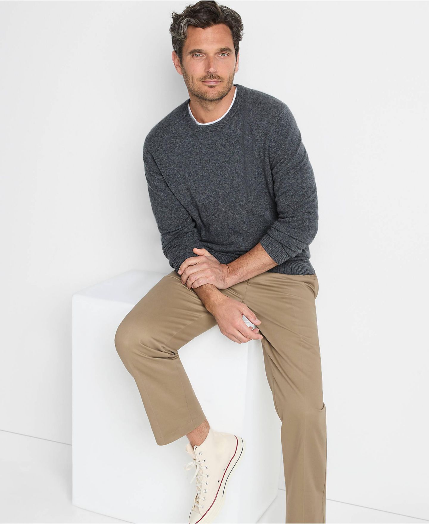 Мужской свитер Lands' End Big & Tall Fine Gauge Cashmere, цвет: Угольный меланжевый — фото 3