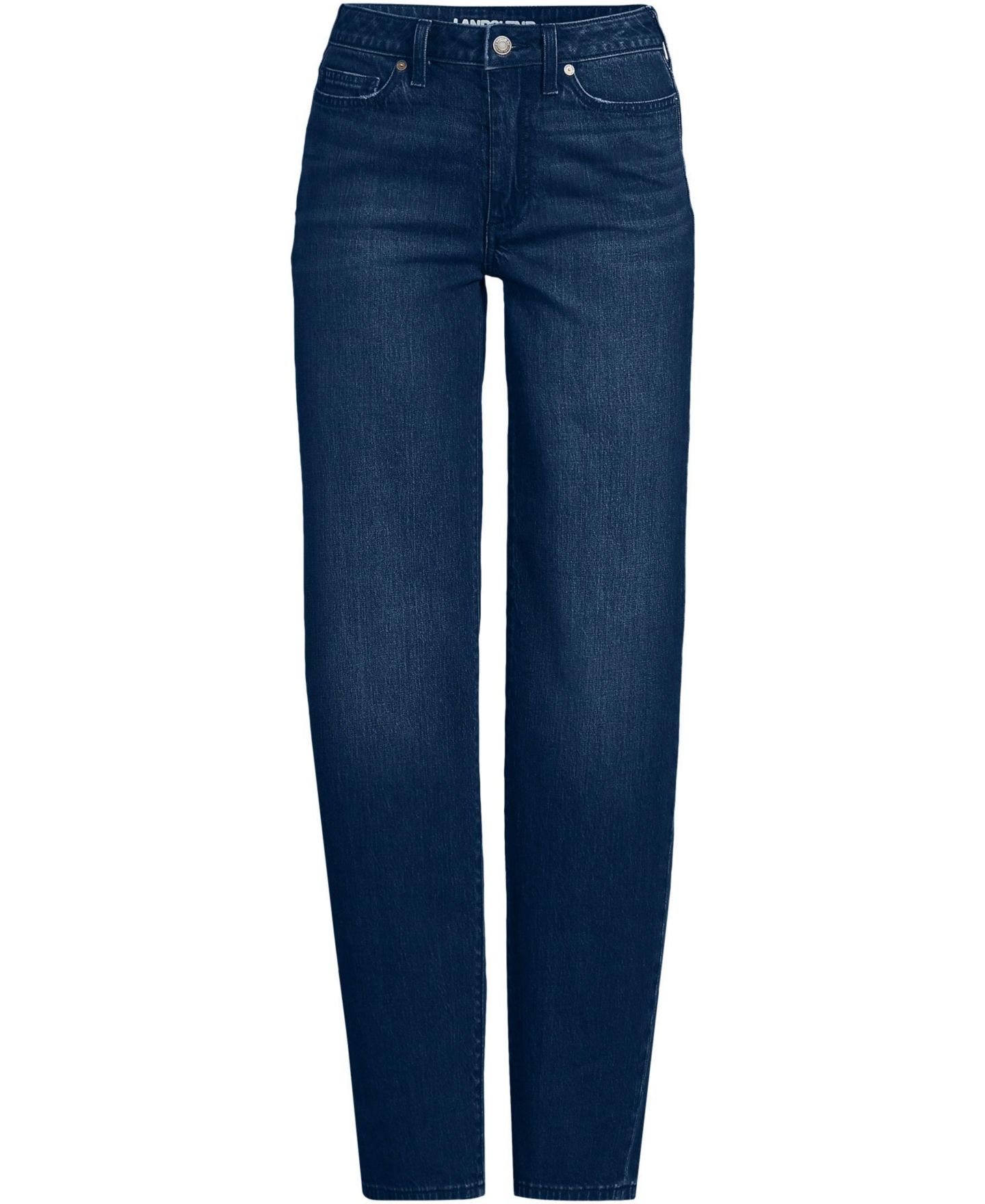 Женские джинсы Lands' End Petite Soft Denim Mid Rise Relaxed Straight Leg, цвет: Индиго синий варёный — фото 3