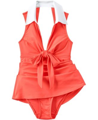 Women's Polo Collar Tie Front Swim Dress Swimsuit