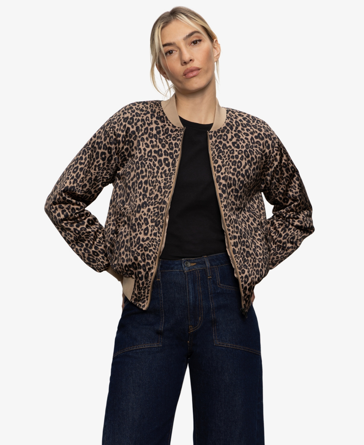 Sanctuary Monroe Leopard Print Cotton Blend Bomber Jacket With Quilted Lining In Brown