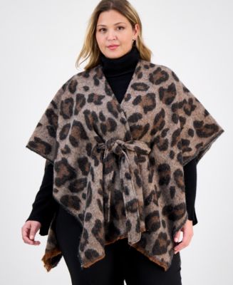 I.N.C. International Concepts Animal Printed Belted Ruana Topper ...