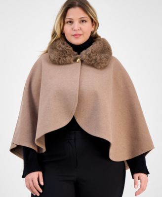 I.N.C. International Concepts - Cropped Cape Topper with Faux Fur Collar