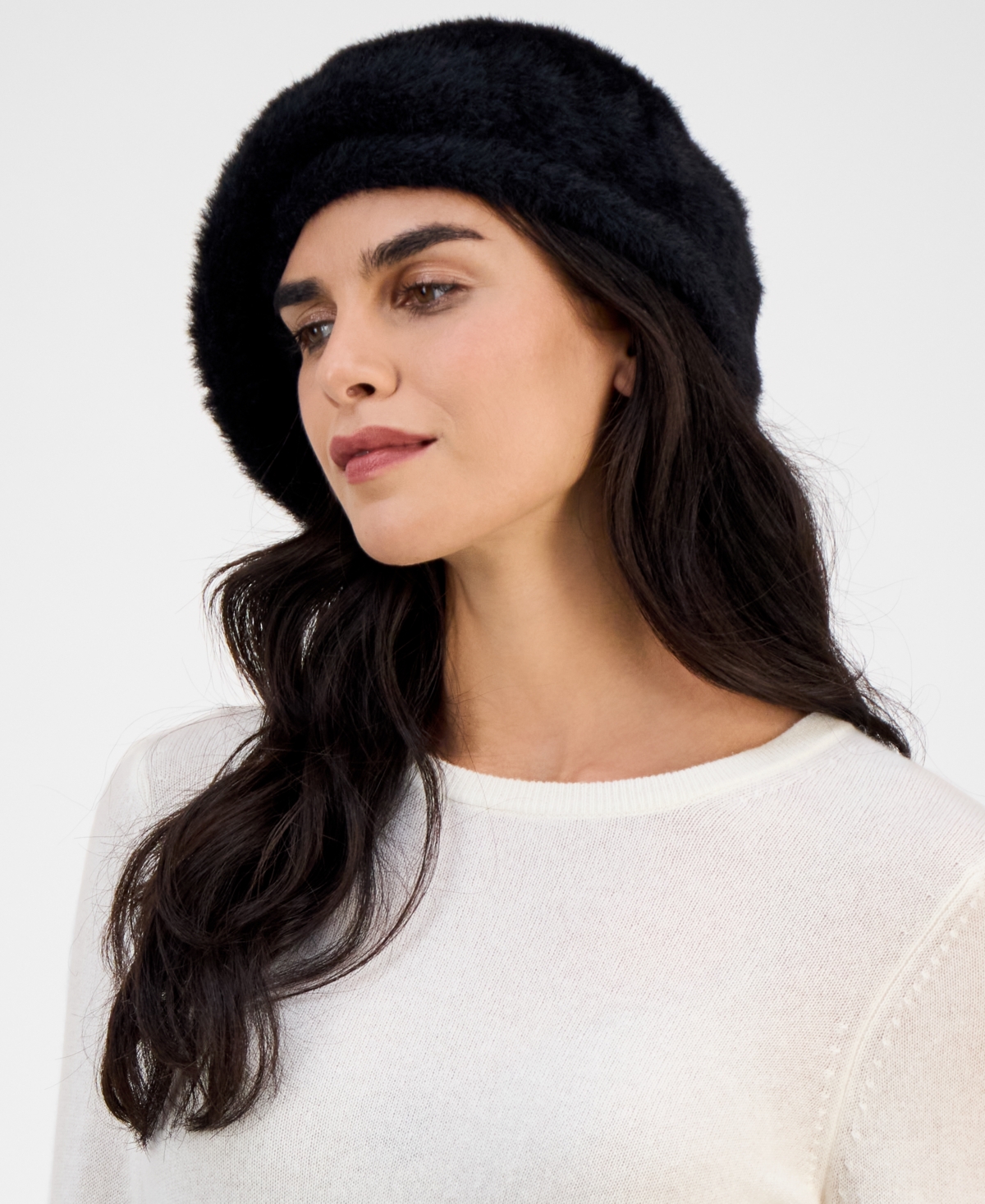 Inc International Concepts Fuzzy Knit Beret, Macy's Exclusive In Black