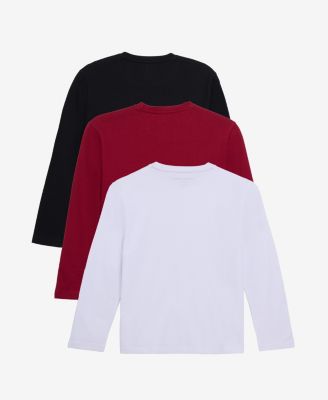 3 Pack Kids And Boys Basic Long Sleeve Crewneck T-Shirts