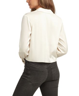 Juniors Long-Sleeve Tie-Hem Long-Sleeve  Satin Top
