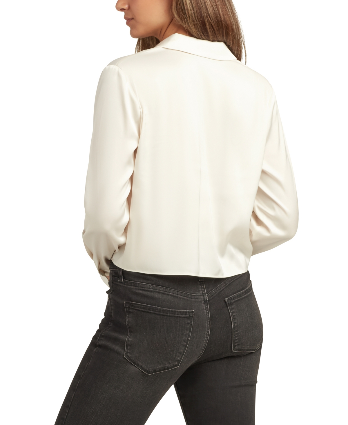 Bcx Juniors Long-sleeve Tie-hem Long-sleeve Satin Top In White
