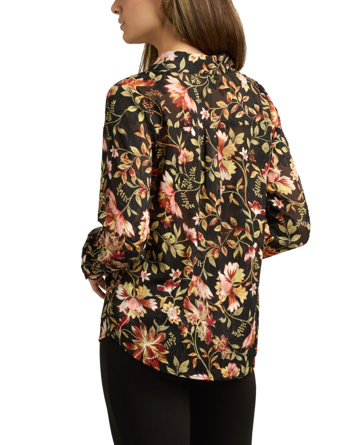 Bcx Juniors Printed Burnout Button-front Long-sleeve Top In Black