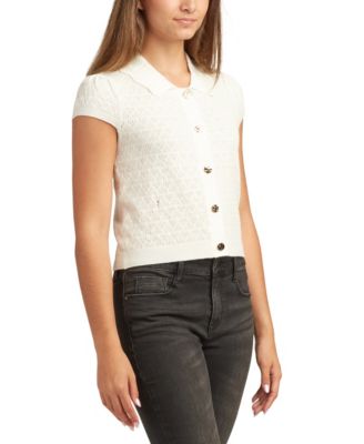 Juniors Spread-Collar Button-Front Cardigan Sweater