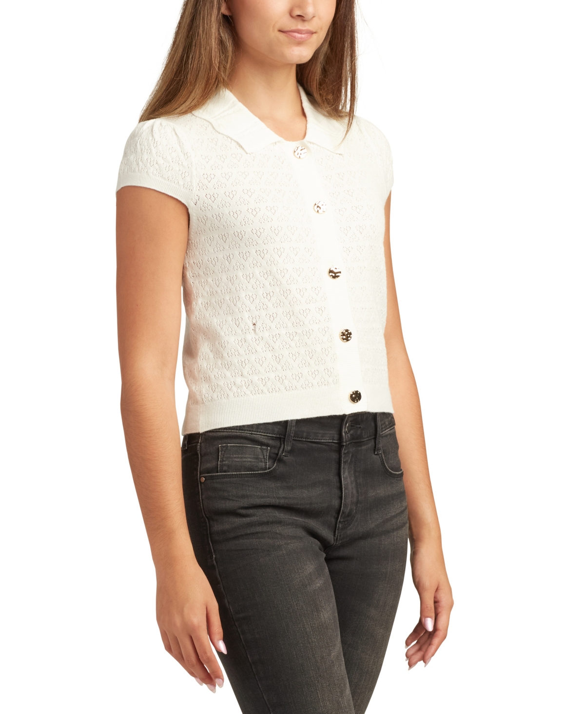 Bcx Juniors Spread-collar Button-front Cardigan Sweater In White