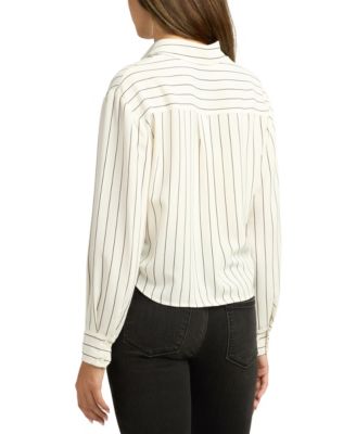 Juniors Stripe Long-Sleeve Button-Front Top