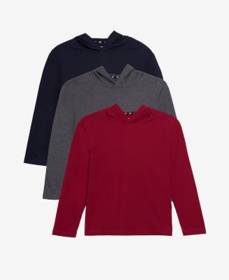 Boys XRAY 3 Pack Basic Long Sleeve Hoodie T-Shirts