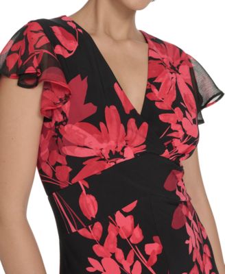 Women's Flutter Sleeve Chiffon Dress