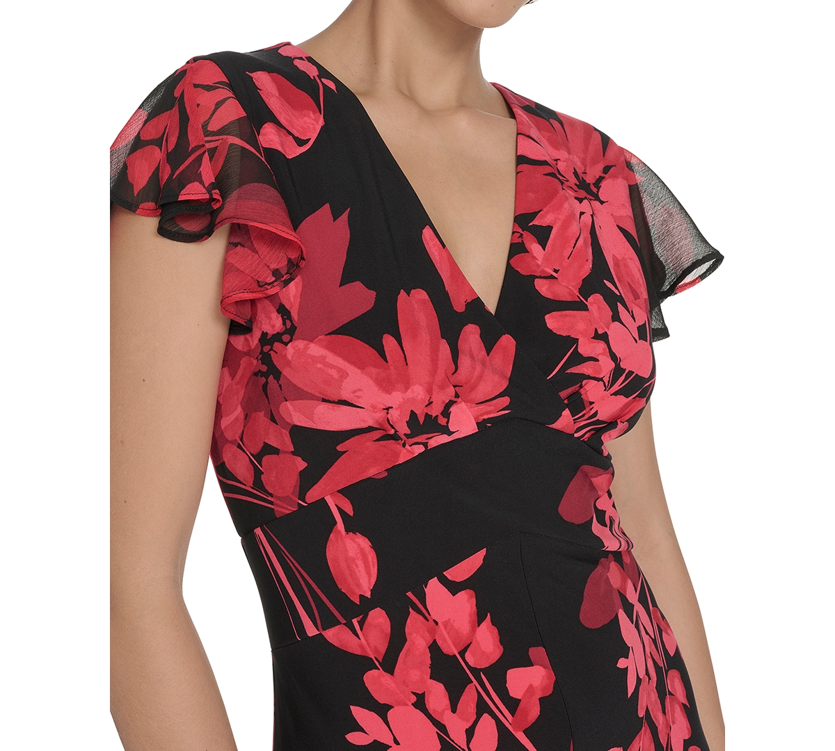 Tommy Hilfiger Chiffon Flutter Sleeve Midi Dress