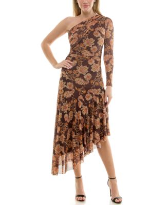 macy's asymmetrical dress XSCAPE Petite Asymmetrical One-Shoulder Ruffled Midi Dress