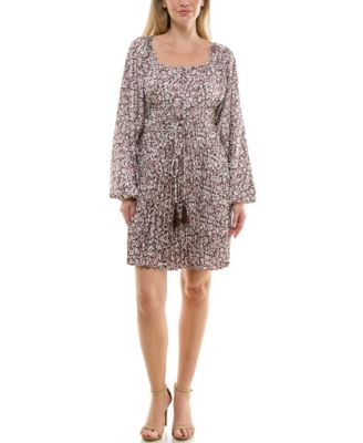 Women's Pleated Long-Sleeve A-Line Dress