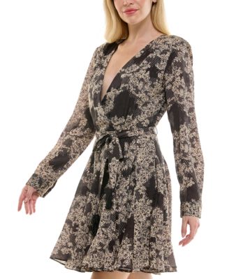 Women's Long-Sleeve Jacquard A-Line Wrap Dress