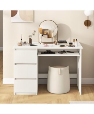 Computer Desk with Power Outlet Keyboard Tray and 3 Large Drawers
