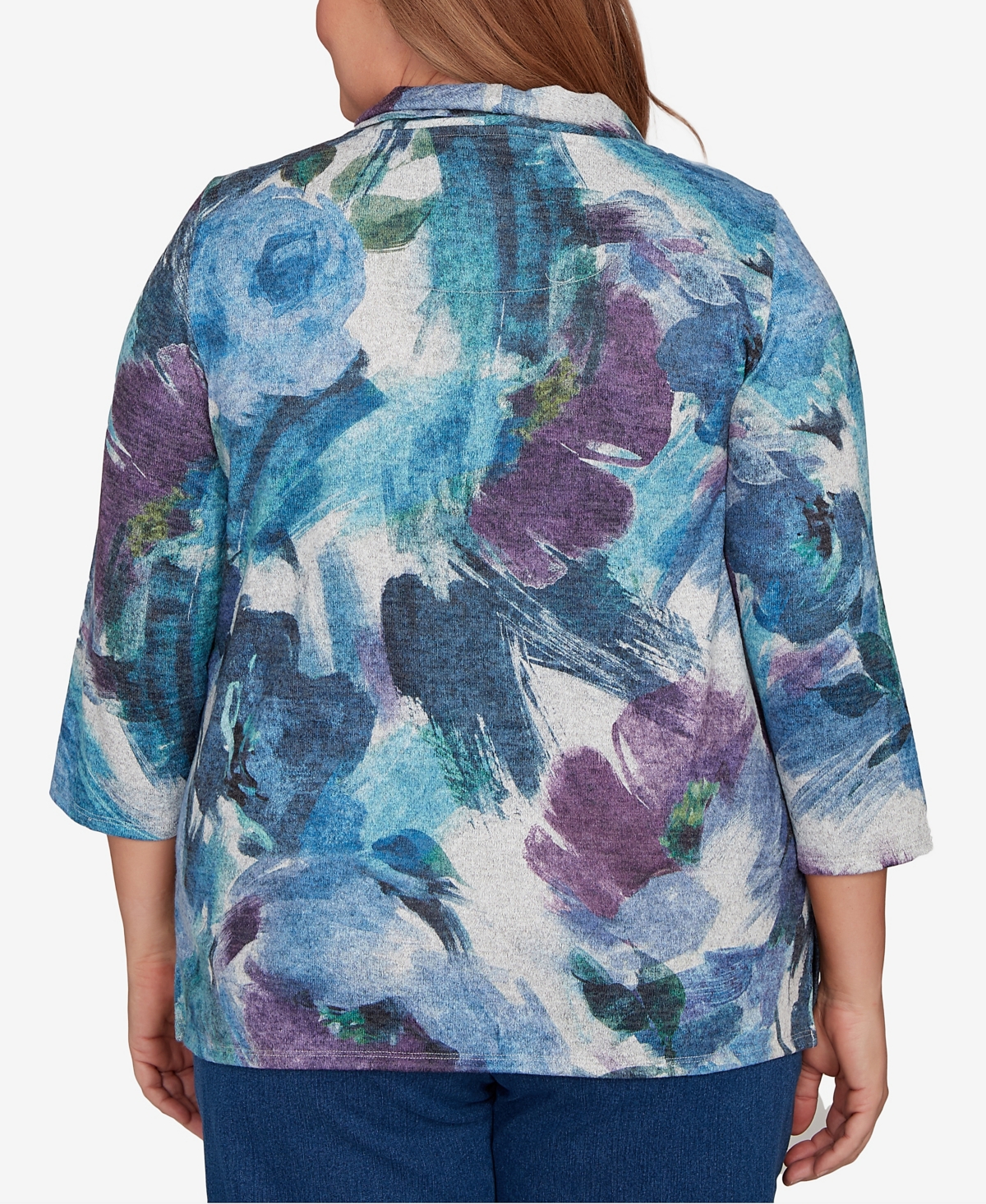 Alfred Dunner Plus Size Classic Floral Brushstroke Mock Neck Top In Multi