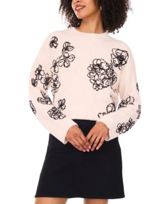 Vince Camuto - Women's Floral-Embroidered Crewneck Sweater
