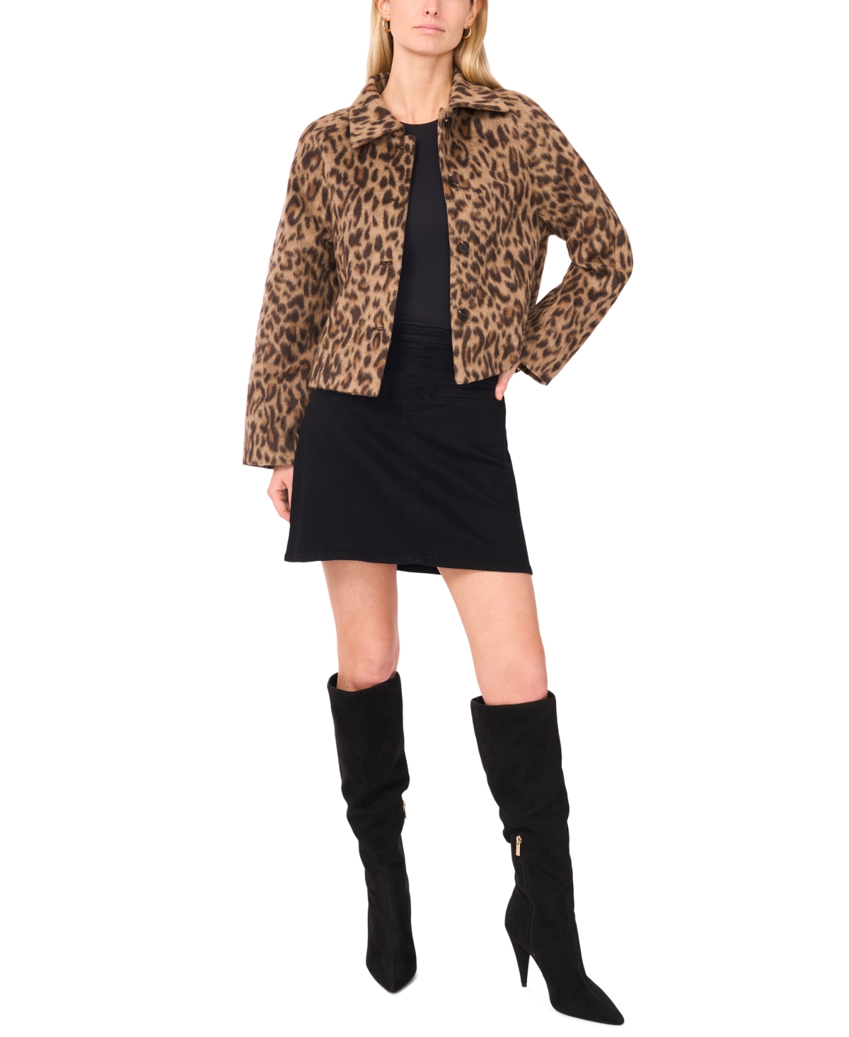 Vince Camuto Leoprad Print Brushed Button Front Jacket In Animal Print