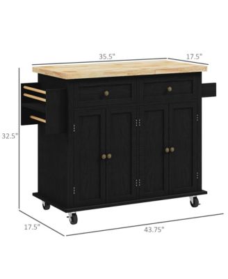 Black Kitchen Island Cart: Rubberwood Top, Spice Rack