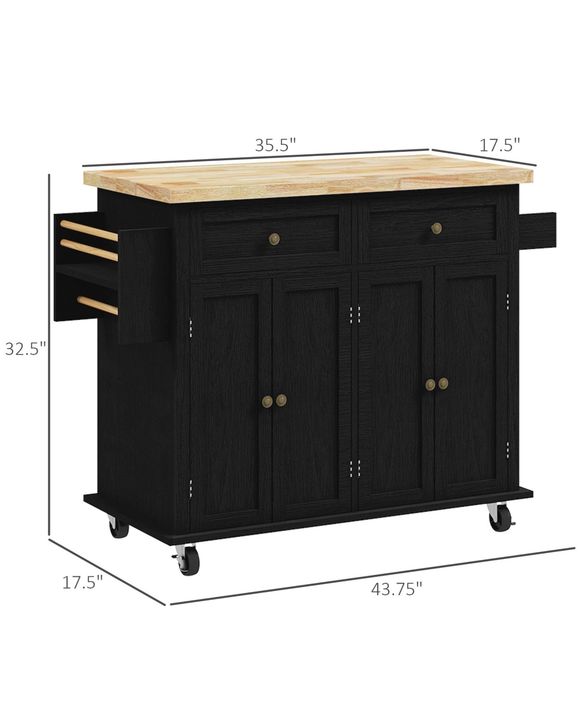 Halifax North America Black Kitchen Island Cart: Rubberwood Top, Spice Rack