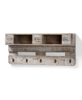 Ferguson Vintage Rustic Whitewashed Grey Oak Finished Wood Wall Mounted Coat Rack with Shelves