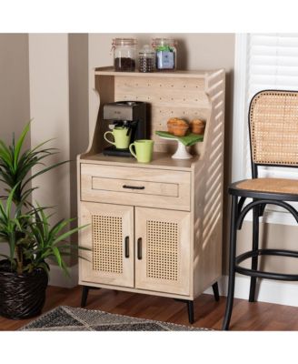 Pavone Mid-Century Modern Oak Brown Wood Kitchen Cabinet