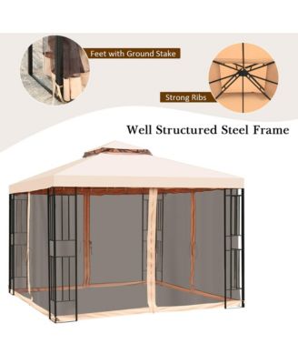 10x10ft Metal Gazebo W/ Mosquito Netting Canopy Gazebo 2 Tier Vented Gazebo Top