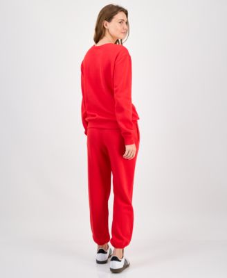 Love Tribe Hybrid Apparel Juniors Hello Kitty Holiday Graphic Sweatshirt Jogger Pants In Red