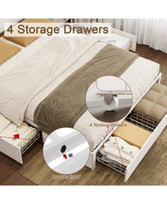 Modern Full Size Bed Frame with 4 Storage Drawers & LED Headboard & Charging Station