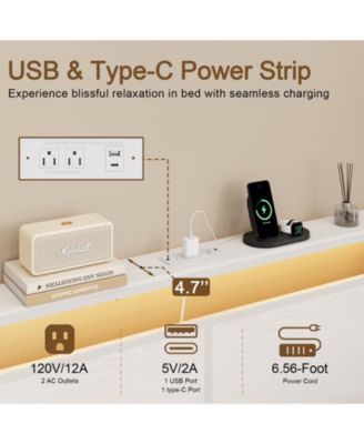 Modern Queen Size Bed Frame with 4 Storage Drawers & LED Headboard & Charging Station