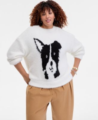 On 34th - Trendy Plus Size Dog-Graphic Eyelash Sweater