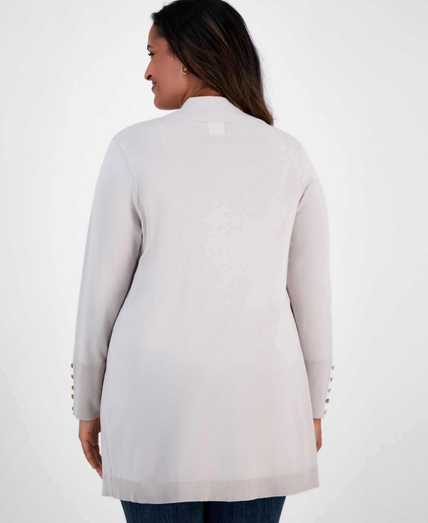 Petite Open-Front Button-Cuff Cardigan Sweater